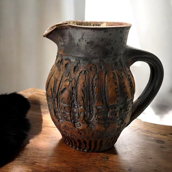 Vintage Monastery Art Collection Handcrafted Pitcher With Floral Pattern - Picture 1 of 9